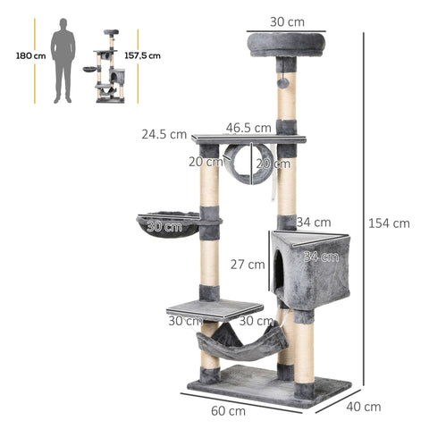 PawHut Cat Tree for Indoor Cats Condo Tower Multi-level Height 150CM  Kittens Activity Stand House with Toys & Various Scratching Posts