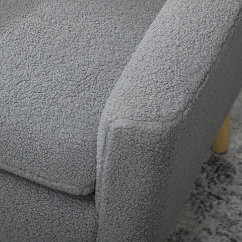 HOMCOM Armchair, Upholstered Accent Chair with Wood Legs and Wide Padded Seat, Teddy Occasional Chair, Grey