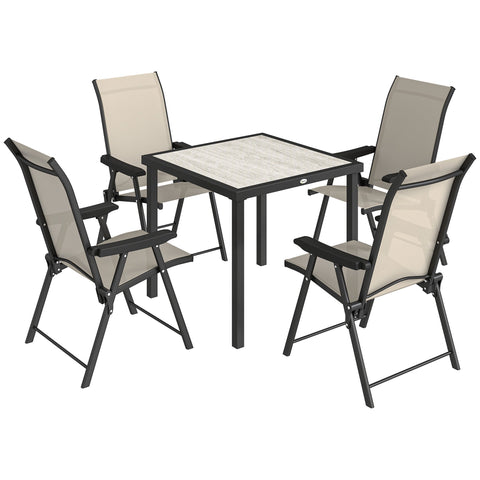 Outsunny 5 Pieces Outdoor Dining Set, Garden Dining Set for 4 with Square Table and Folding Chairs, Brown