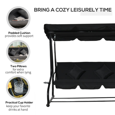 Outsunny Three-Seater Garden Swing Bed - Black