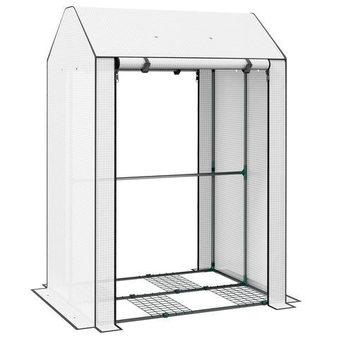 Outsunny Mini Greenhouse with 4 Wire Shelves, Portable Tomato Greenhouse, Upgraded Garden Grow House for Plants with Roll Up Door and Vents, 100 x 80 x 150cm, White