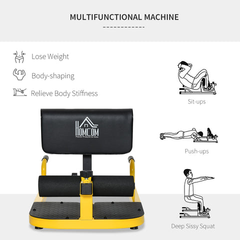HOMCOM Squat Machine with Push Up Stand, Padded Hip Thrust Bench with Adjustable Cushion for Home Gym Work Out, Yellow