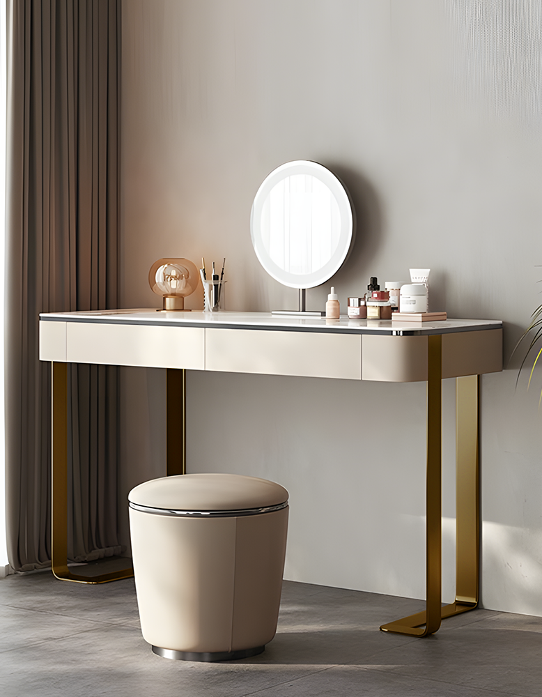 Hamlin Dressing Table With Mirror, Sintered Stone