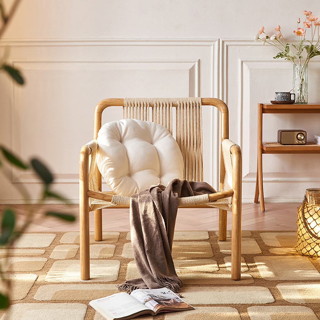 Zubkov Lounge Chair, Rattan & Solid Wood, Oak