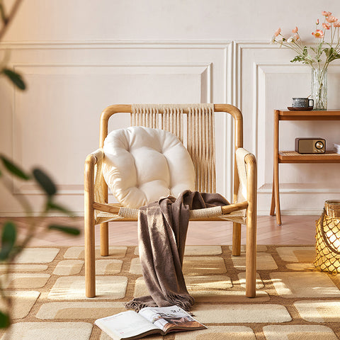 Zubkov Lounge Chair, Rattan & Solid Wood, Oak