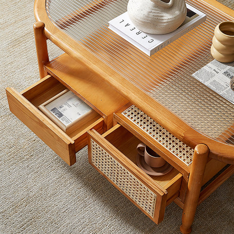 Alethea Rattan Coffee Table, Glass & Solid Wood