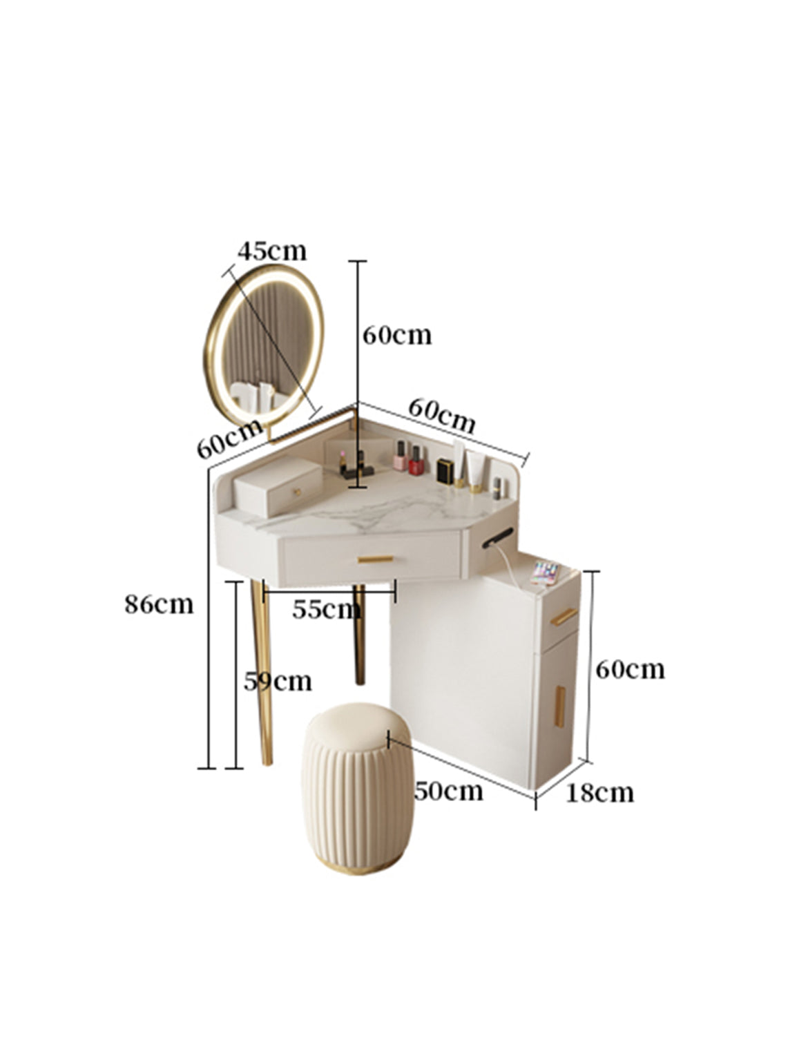 Raija Dressing Table, With USB Charger