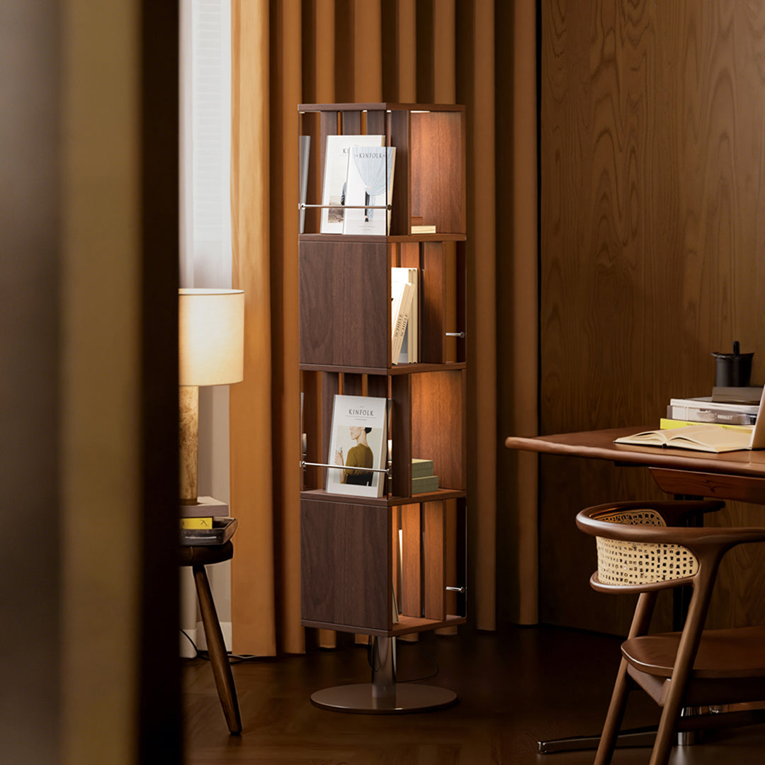 Anastasov Rotating Bookshelf, Corner Bookshelf, Solid Wood, With Light