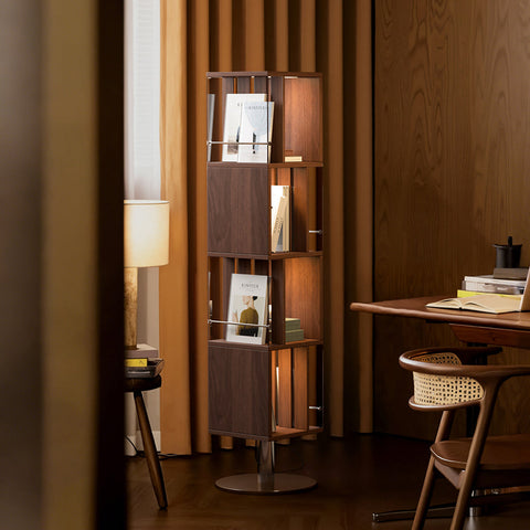 Anastasov Rotating Bookshelf, Corner Bookshelf, Solid Wood, With Light