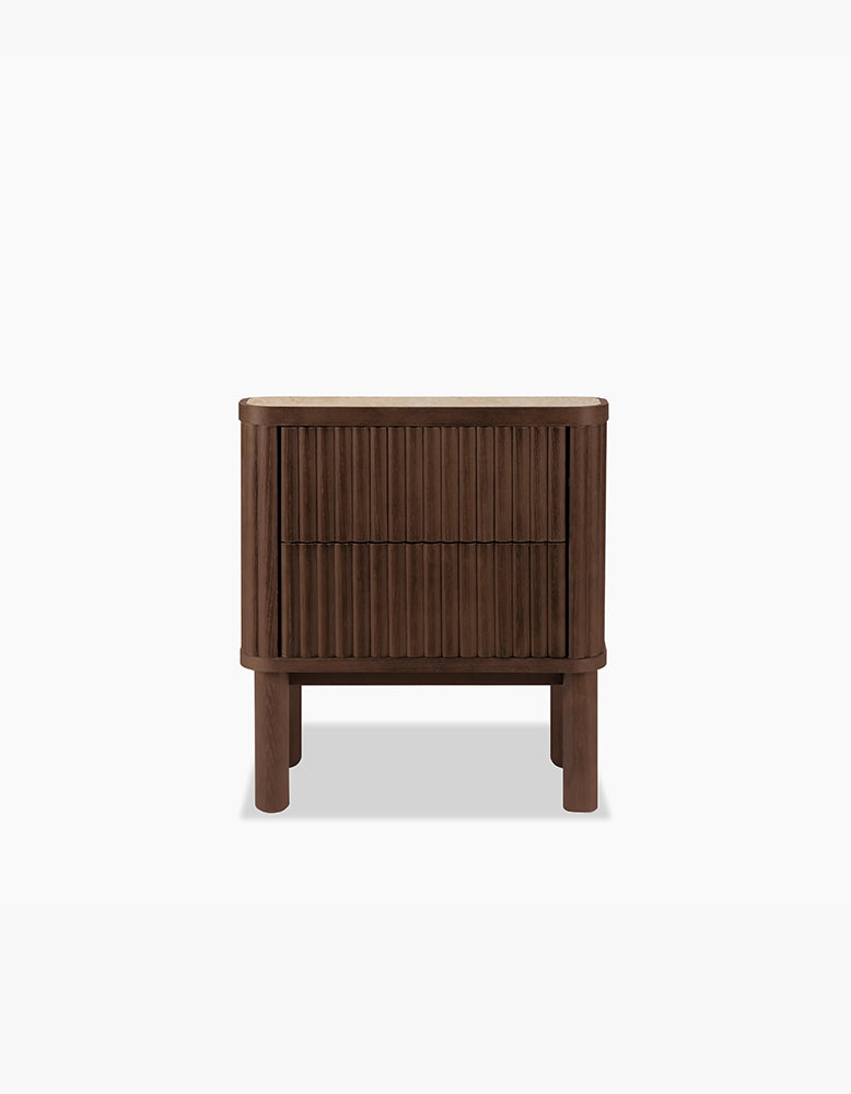 Tannenbaum 2 Drawer Bedside Table, Wood, With Sintered Stone Top