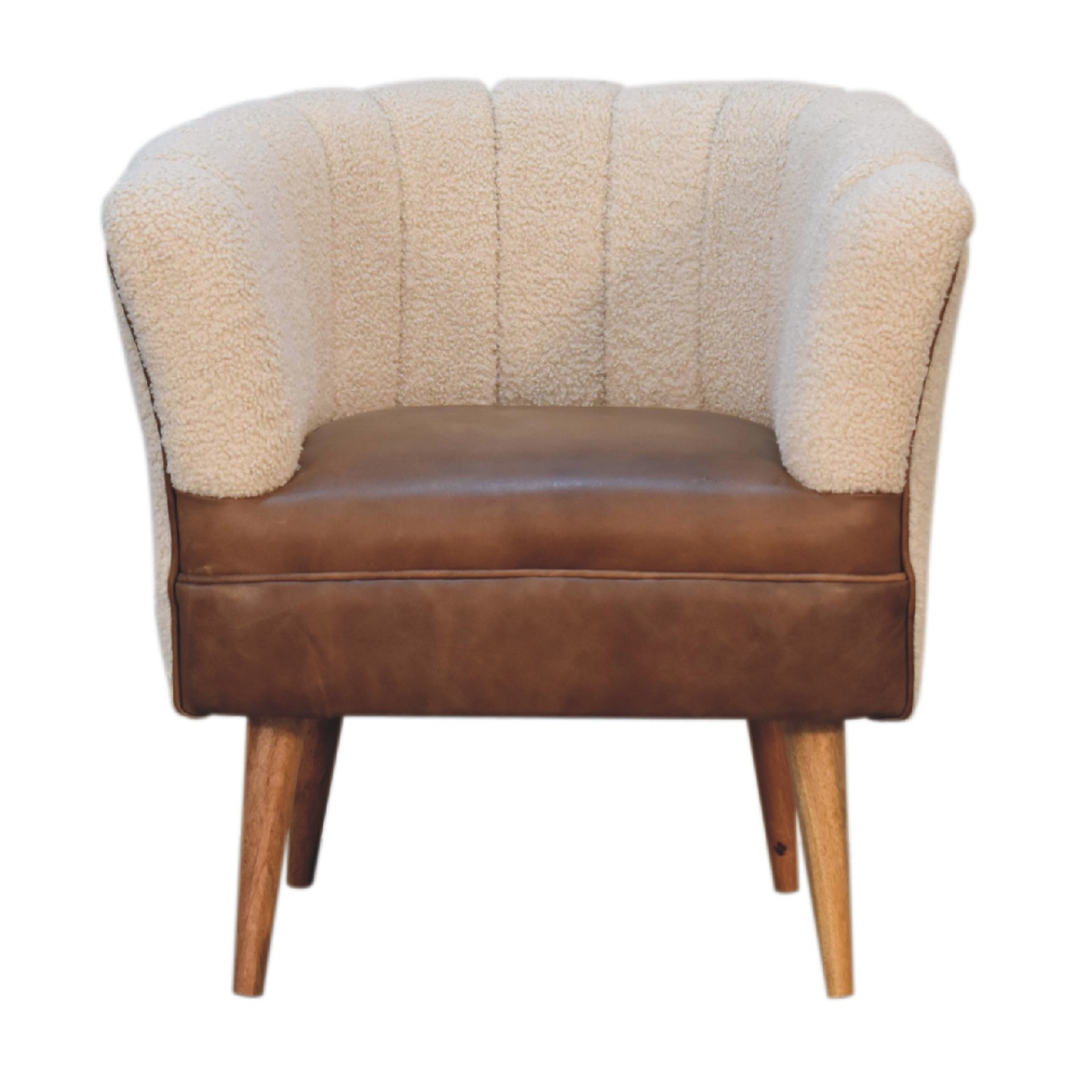 Artisan Furniture Solid Mango Wood Boucle Cream Buffalo Armchair