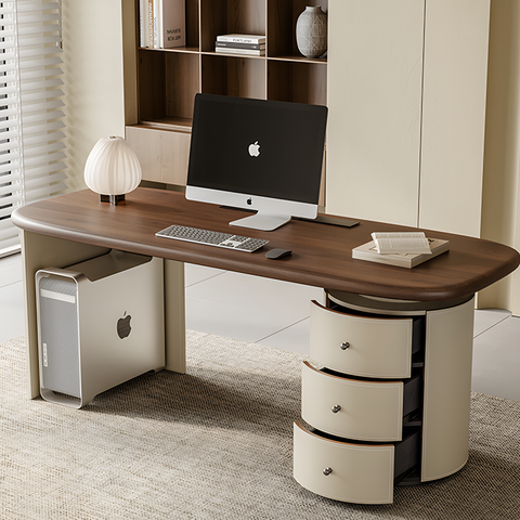 Simao Office Desk With Storage Drawers, Solid Wood