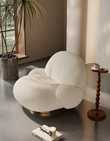 Pacha Swivel Boucle Armchair With Armrest, White