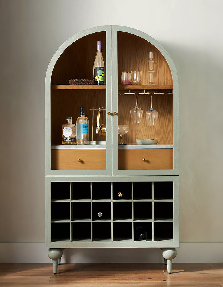 Akhtar Pahlavi Wine Sideboard With Glass Door & Wine Rack, Solid Wood