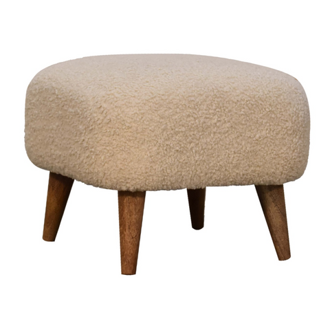 Artisan Furniture Solid Mango Wood Boucle Cream Square Footstool