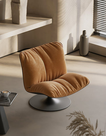 Ahn Lounge Chair, Swivel Armchair, Orange Suede