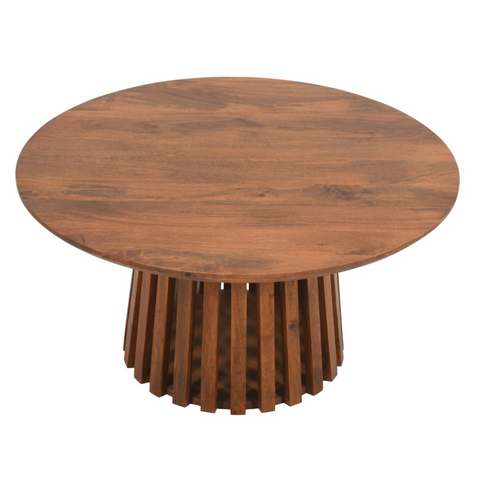 Slatted Mango Wood Round Coffee Table 80Cm