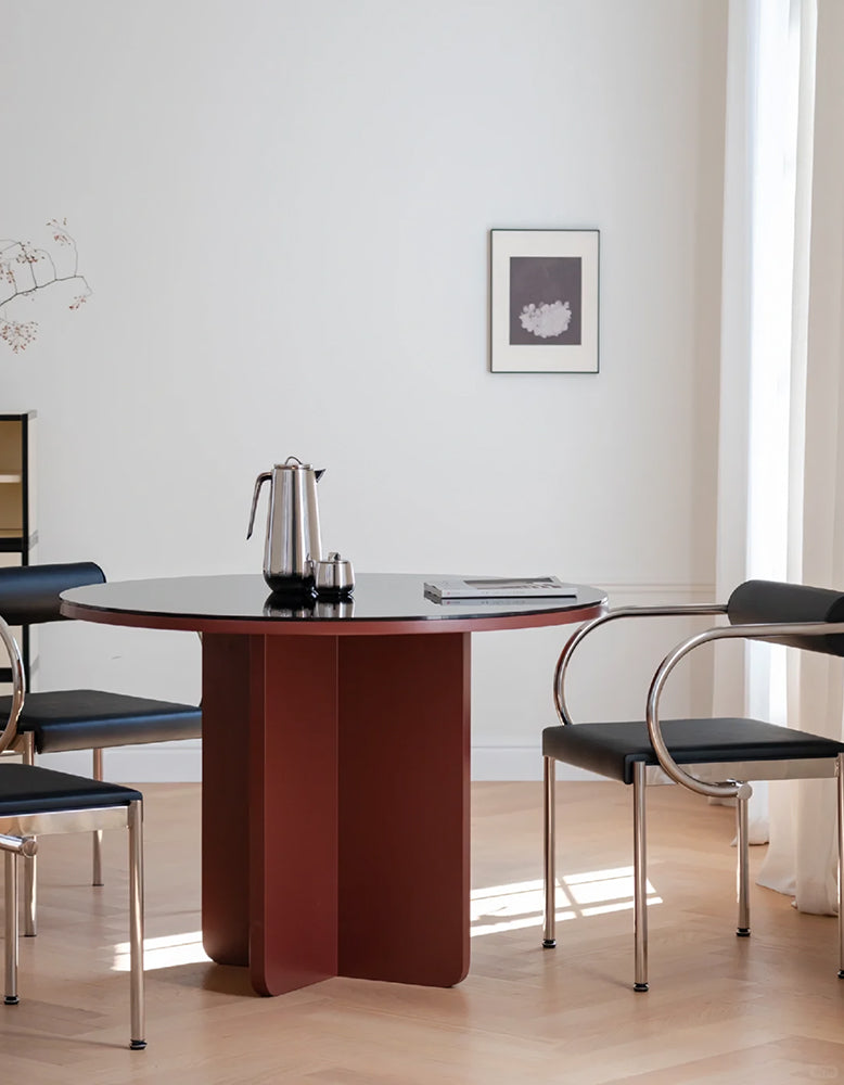 Yadav Glass Top Dining Table, Round Accent Table