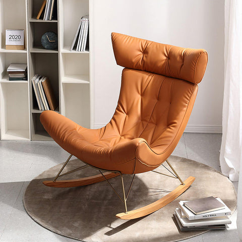 Anwar Rocking Chair With Footstool, Orange Leather
