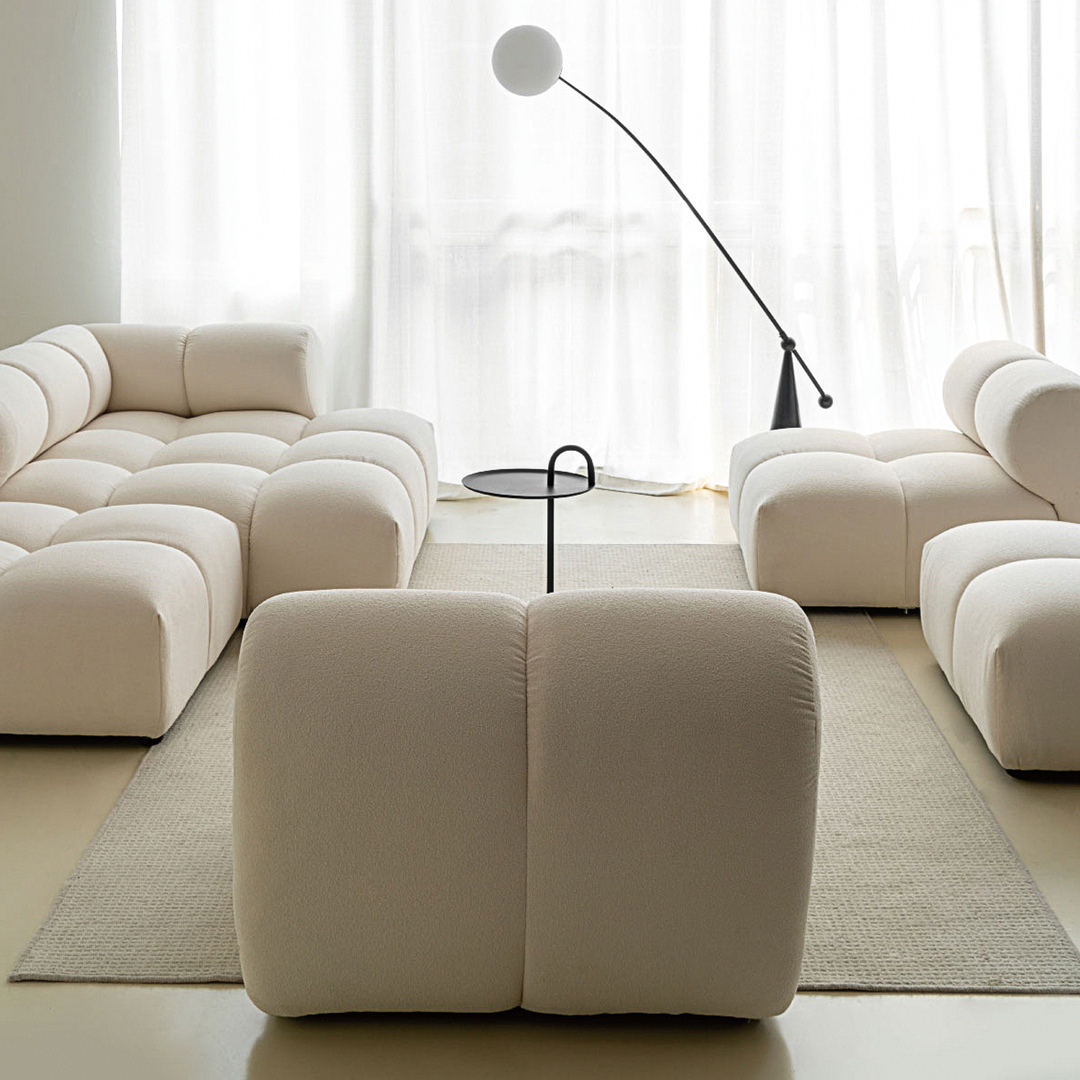 Caius Velvet Three Seater Module Sofa, White Velvet