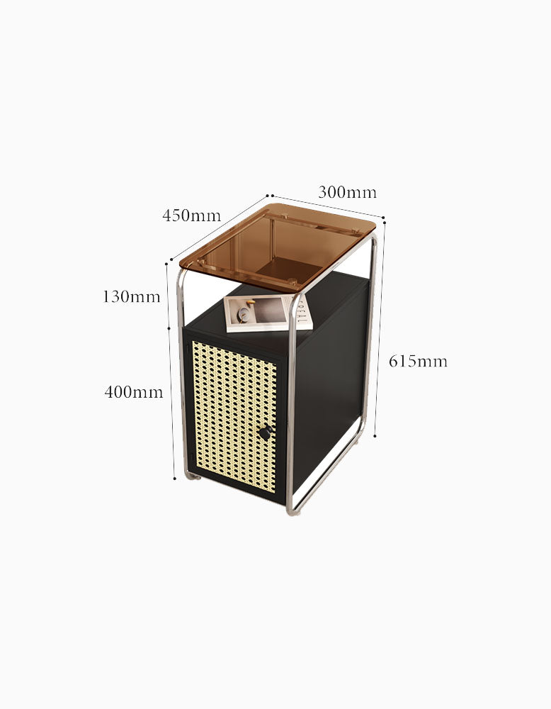 Edison Clear Acrylic & Rattan Side Table, Black