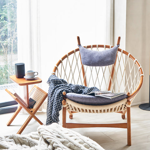 Lucas Side Table With Magazine Rack, Solid Wood & Rattan