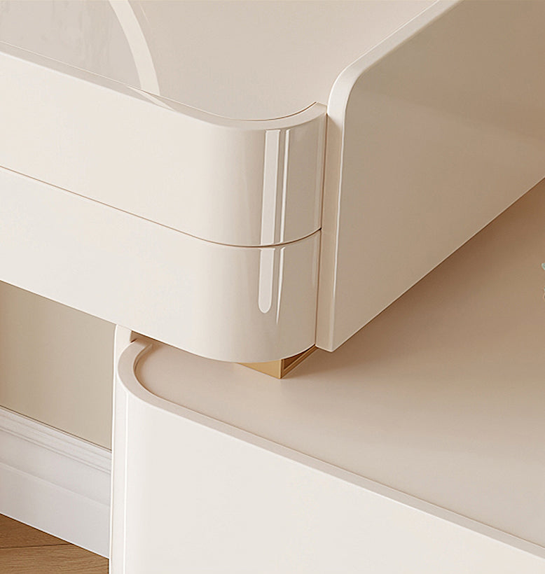 López Dressing Table With 2 Side Cabinets & LED Mirror and Stool, Cream