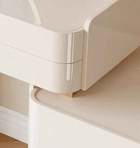 López Dressing Table With 2 Side Cabinets & LED Mirror and Stool, Cream