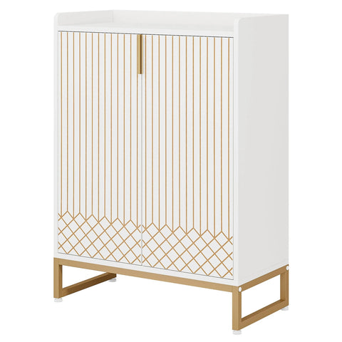 Art Deco Accent Cabinet - White & Gold Luxury Sideboard & Bar Station