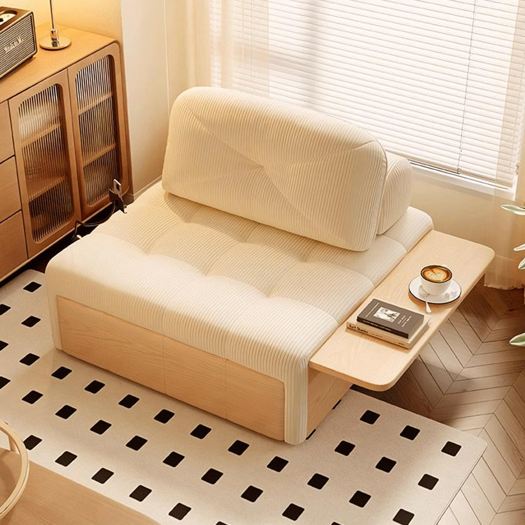 Makhmud Single Seater Sofa Bed With Foldable Side Table & Phone Holder, Corduroy