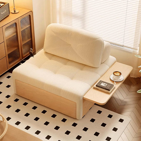 Makhmud Single Seater Sofa Bed With Foldable Side Table & Phone Holder, Corduroy