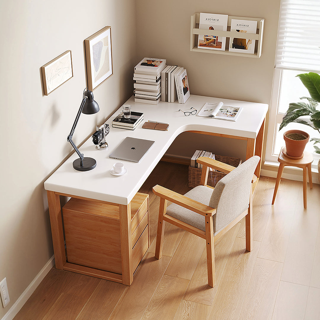 Amari L Shape Office Desk With Chest of Drawers, More Colors