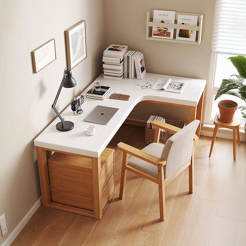 Amari L Shape Office Desk With Chest of Drawers, More Colors