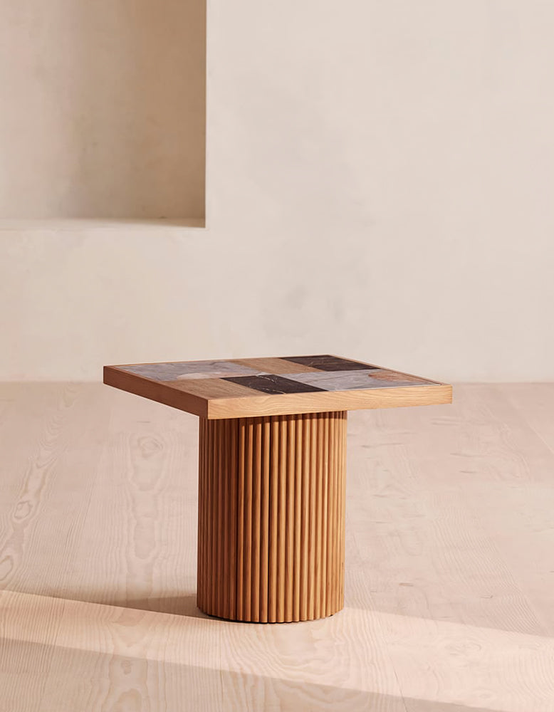 D'Souza Square Side Table, Solid Wood & Marble
