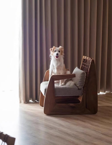 Delaney Retro Armchair, Solid Wood & Rattan