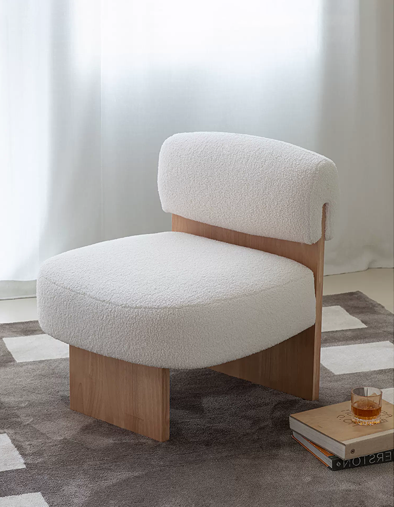 Evander Boucle Armchair with Wooden Frame