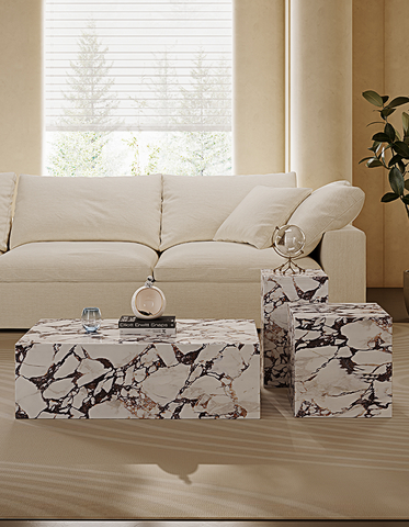 Kabelo Coffee Table Set, Sintered Stone/Marble