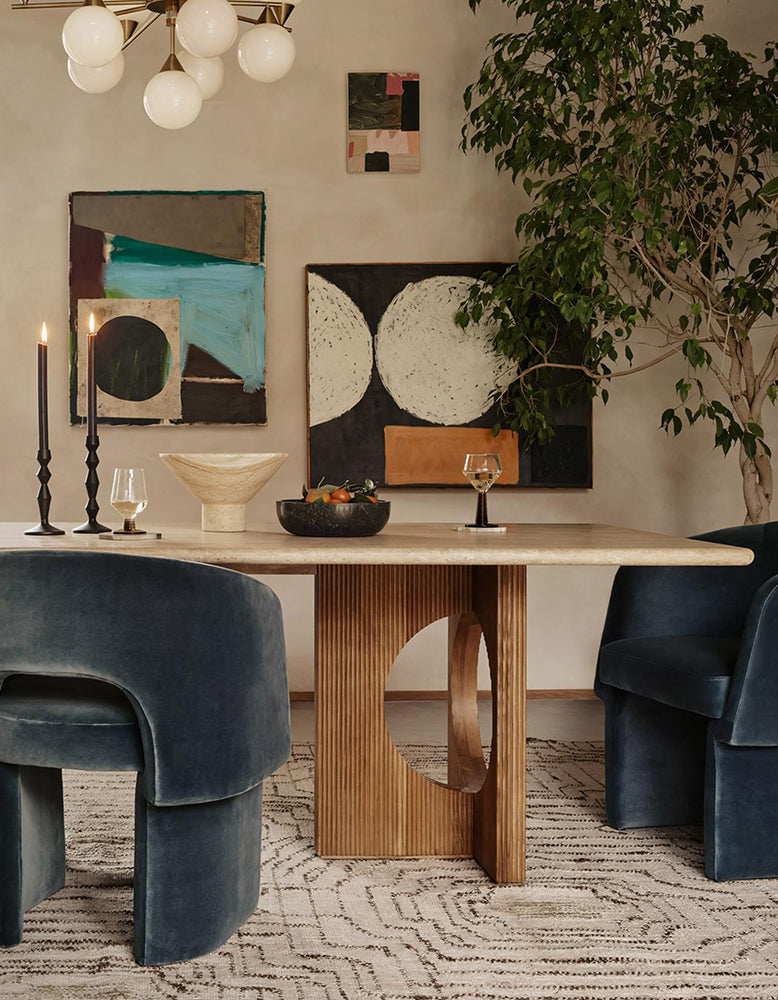 Boucheron Dining Table, Travertine & Solid Wood