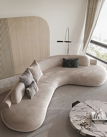 Nicosia Grey Curved Three Seater Sofa, Suede