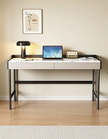 Zuriel Office Desk, White Sintered Stone