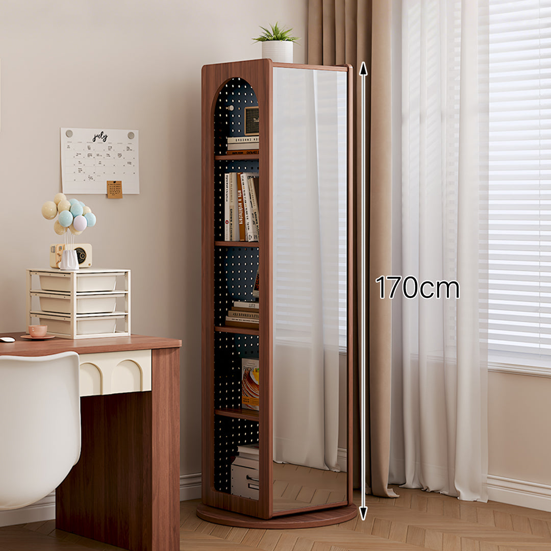 Correa Rotating Bookshelf, Freestanding Shelving Unit With Full Length Mirror