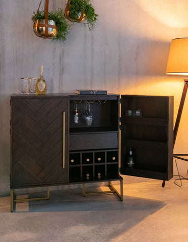 Mahajan Wine Sideboard With 2 Doors & Wine Rack, Solid Wood