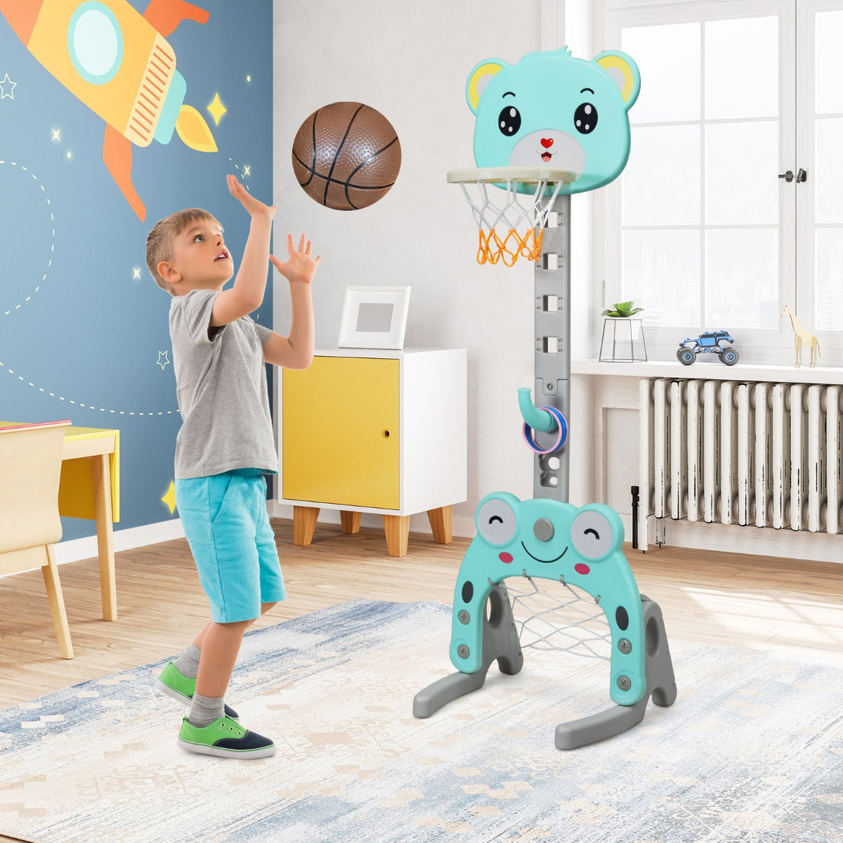 3 IN 1 Kids Basketball Hoop and Stand Set-Green