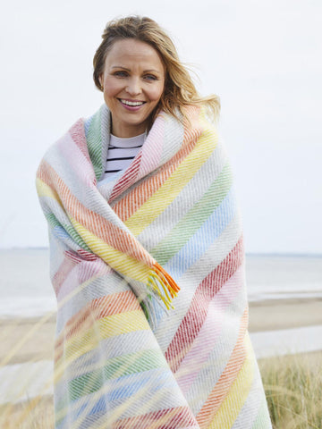 Stripe Pure New Wool Throw - Rainbow Grey