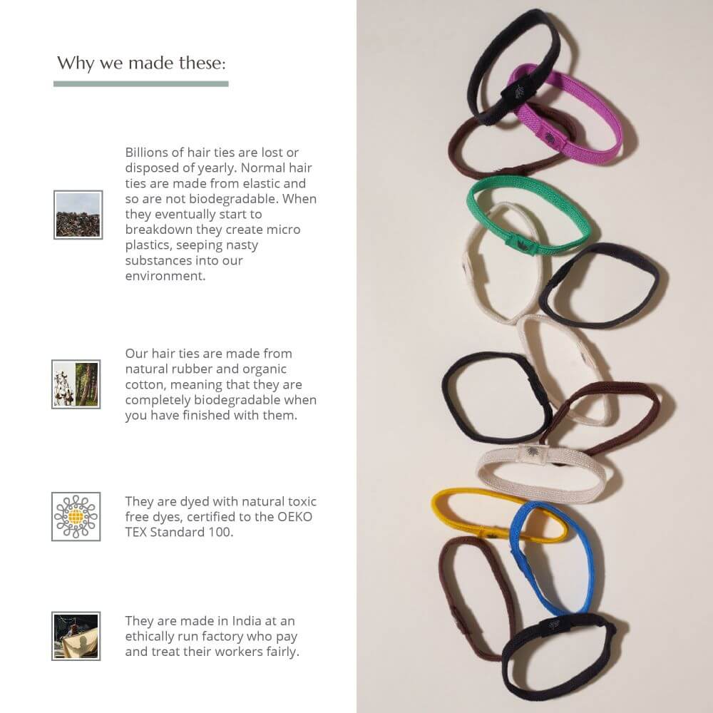 Plastic Free Hair Ties - 6 Pack - Black