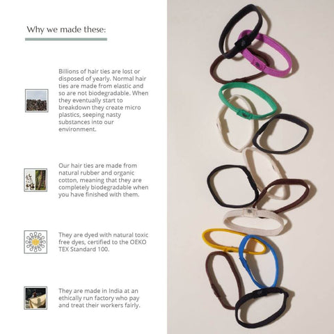 Plastic Free Hair Ties - 6 Pack - Black