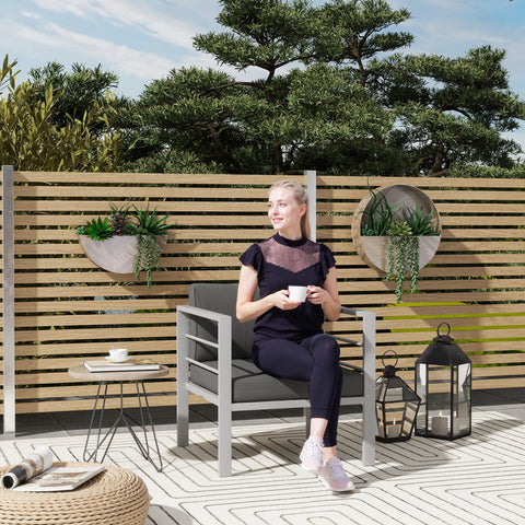 Outsunny Patio Furniture Aluminium Armchair, All-Weather Outdoor Single Sofa, Metal Frame Outdoor Chair with Cushions for Garden, Balcony, Charcoal Grey