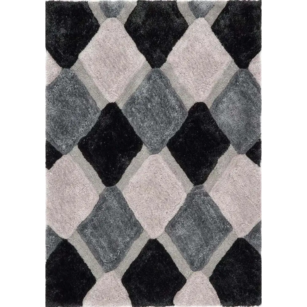 3D Grey Geometric Shaggy Rug - Rugs