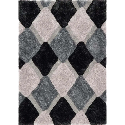 3D Grey Geometric Shaggy Rug - Rugs