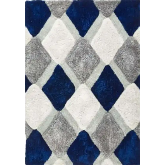 3D Navy Geometric Shaggy Rug - 60X110 cm - Rugs